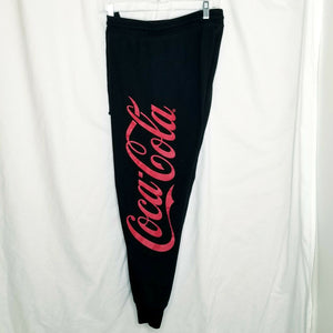 Coca Cola Sweatpants Black Red Drawstring Waist Tapered Leg Jogger Juniors Large