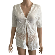Load image into Gallery viewer, Maurices Top Open Front Womens Small White Lace Midriff Short Sleeve