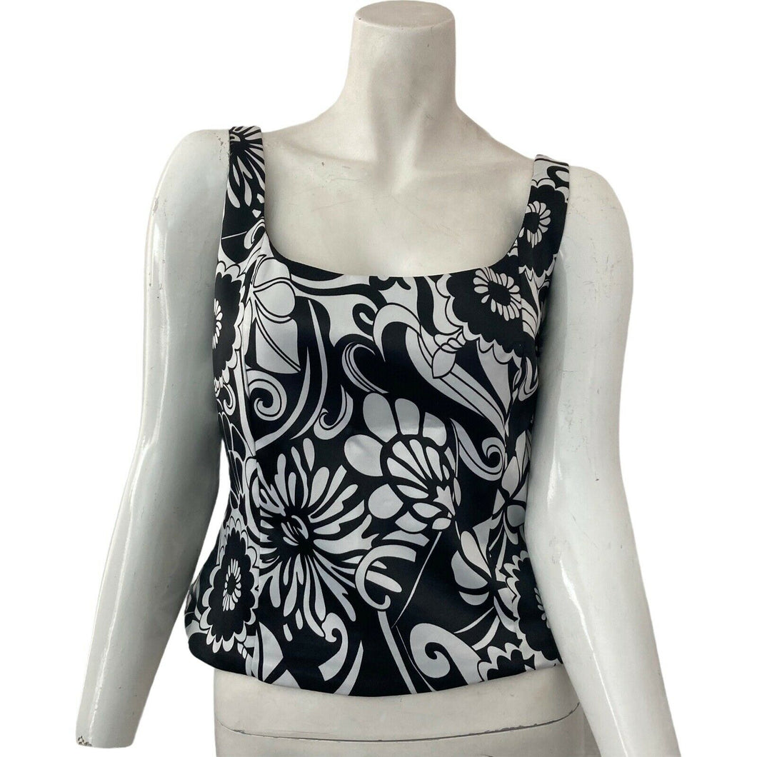 Sandra Darren Womens Black and White Floral Sleeveless Top 8P