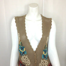 Load image into Gallery viewer, Gina Peters Vintage Crochet Light Brown Embroidered Vest Medium