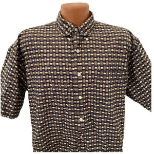 Vintage C.M. Sport Shirt Button Front Mens Size Large Multicolor Novelty Pattern
