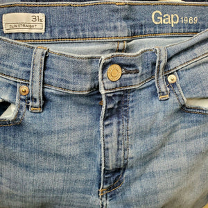 Gap 1969 Slim Straight Womens Medium Wash Distressed Blue Jeans 31 Short