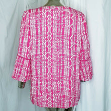 Load image into Gallery viewer, Gloria Vanderbilt Top Pink White Geometric Print Flare Sleeve Womens Large