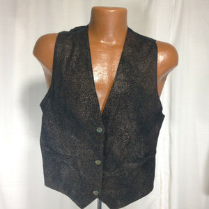 Boundary Waters Vintage Black Gold Dotted Snap Button Down Leather Vest Large