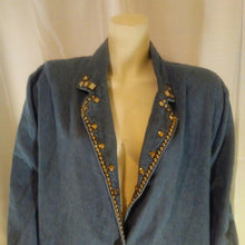 Load image into Gallery viewer, Vintage Colon Womens Blue Denim Jacket with Rhinestones and Studs Medium