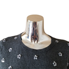 Load image into Gallery viewer, Talbots Womens Charcoal Gray Beaded Sequin Flowers Short Sleeve Sweater Large