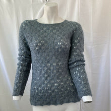 Load image into Gallery viewer, Vintage Women’s Gray Black Beaded Crochet Wool Blend Sweater Medium