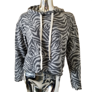 La La Land Hoodie Womens Small Gray Zebra Print NEW