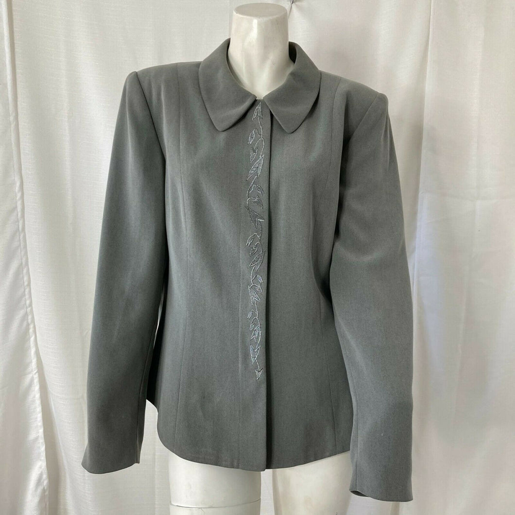 Vintage John Meyer of Norwich Womens Embroidered Gray Top Blazer Size 12