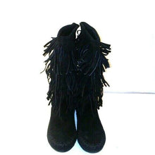 Load image into Gallery viewer, Mudd Pixie Womens Black Suede Flat Fringe Style Boots 7.5