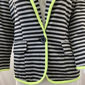 Olsenboyle Womens Black and Gray Striped Blazer Style Jacket Size Medium