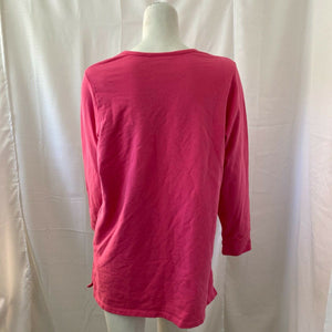 Quacker Factory Womens Pink Rhinestone Neckline Shirt Size Small