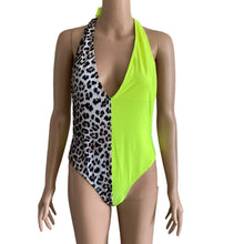 Load image into Gallery viewer, Womens Halter One Piece Swimsuit Medium Fluorescent Yellow Animal Print