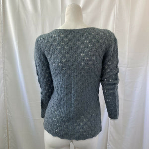 Vintage Women’s Gray Black Beaded Crochet Wool Blend Sweater Medium