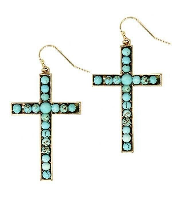 Turquoise Religious Cross Fashion Earrings Womens