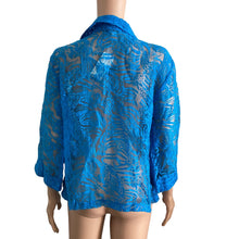 Load image into Gallery viewer, Mirror Image Blouse Lace Womens Medium Linen Blend Blue