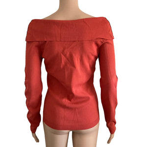 Studio G Sweater Womens Small Off Shoulder Rust Colored Reddish Orange Stretch