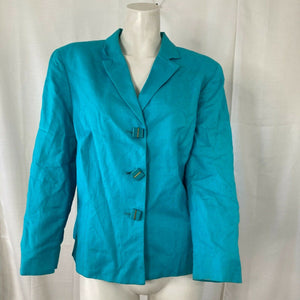 Vintage Judith Hart Womens Blue Linen Blend Button Down Blouse Size 14