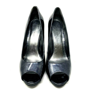 Nine West Dark Gray Metallic Open Toe Heel Size 9.5 M