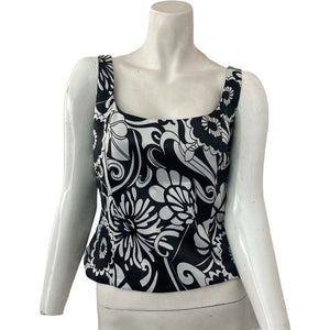 Sandra Darren Womens Black and White Floral Sleeveless Top 8P