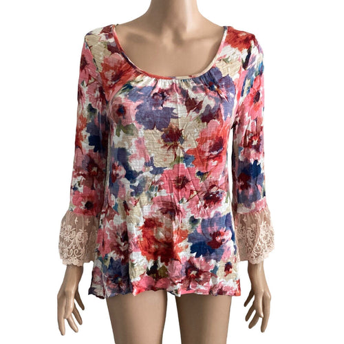 Cupio Shirt Womens Small Floral Multicolored Bell Sleeve