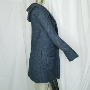 Chicos Cardigan Long Charcoal Gray Hooded Open Front Wool Blend Chicos 0 US S 4