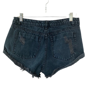 Cotton On The Frayed Midrise Shorts Denim Button Fly Dark Wash Distressed Size 6