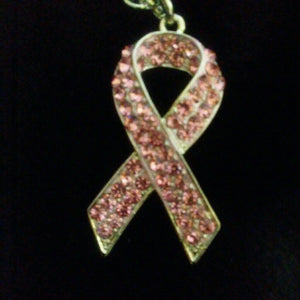 Pink Rhinestone Cancer Awareness Ribbon Neckline