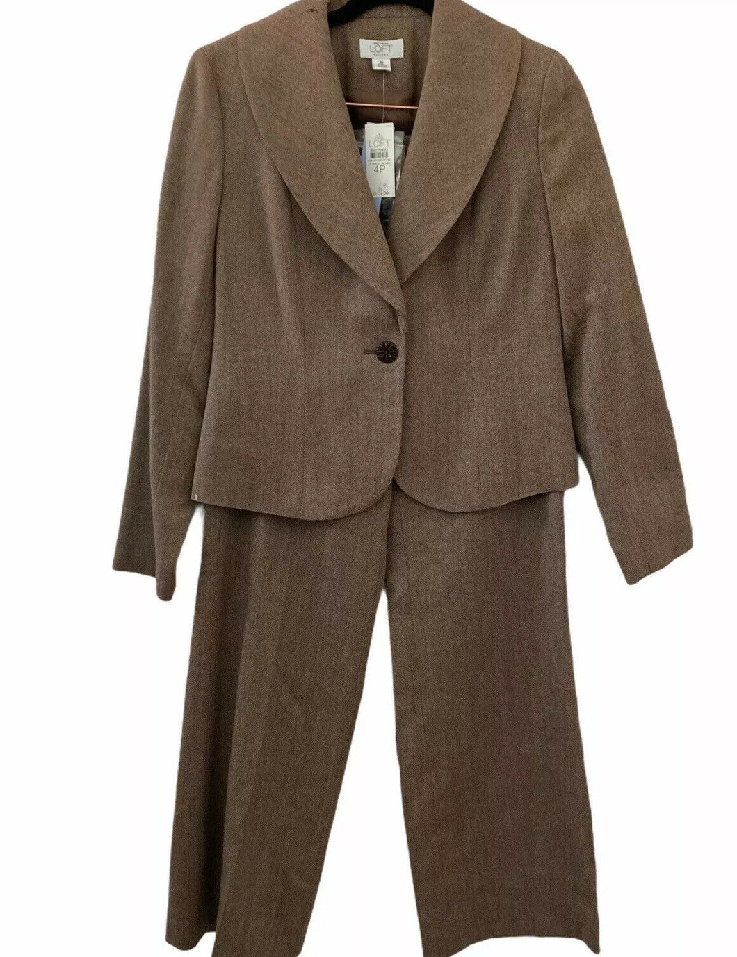 Ann Taylor Loft Petites 2 Piece Pant Suit Women 4P Tweed 100% Wool New