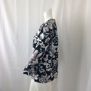 Chicos Womens Black and White Floral Jacket Large Chicos Size 2