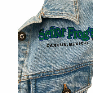 vintage 80s 90s Senor Frogs Cancun Mexico Denim Sleeveless Jean Jacket Vest XL