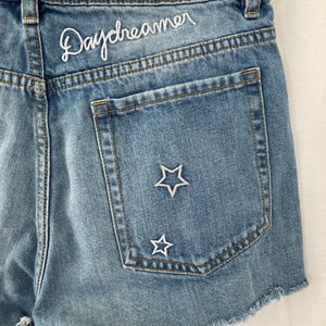 H&M Coachella Shorts Denim Size 8 Medium Wash Silver Embroidered Stars Colab