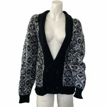 Load image into Gallery viewer, Vintage Cardigan Sweater Everest Black White Womens Size Medium Plunging V Neck