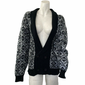 Vintage Cardigan Sweater Everest Black White Womens Size Medium Plunging V Neck