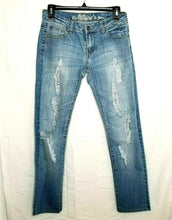 Load image into Gallery viewer, Monica&#39;s Jeans Womens Blue Light Low-Rise Stretch Distressed Tapered Leg Jeans 5