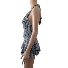 Load image into Gallery viewer, Rose Marie Reid Swim Dress Small Black White Floral Halter Stretch