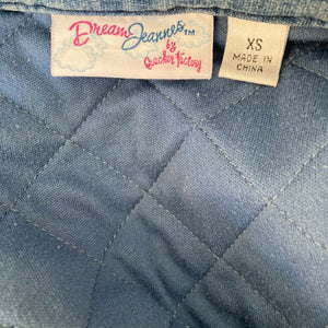 Quacker Factory Dream Jeannes Quilted Barn Vest Blue Denim Size Extra Small