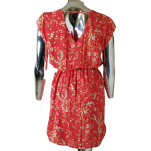 Load image into Gallery viewer, DR2 Mini Dress Coral Surplice V-Back Cap Sleeve Button Tab Hi-Low M