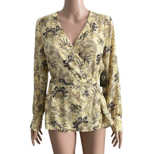 Load image into Gallery viewer, Vince Camuto Blouse Womens Small Yellow Floral Wrap New