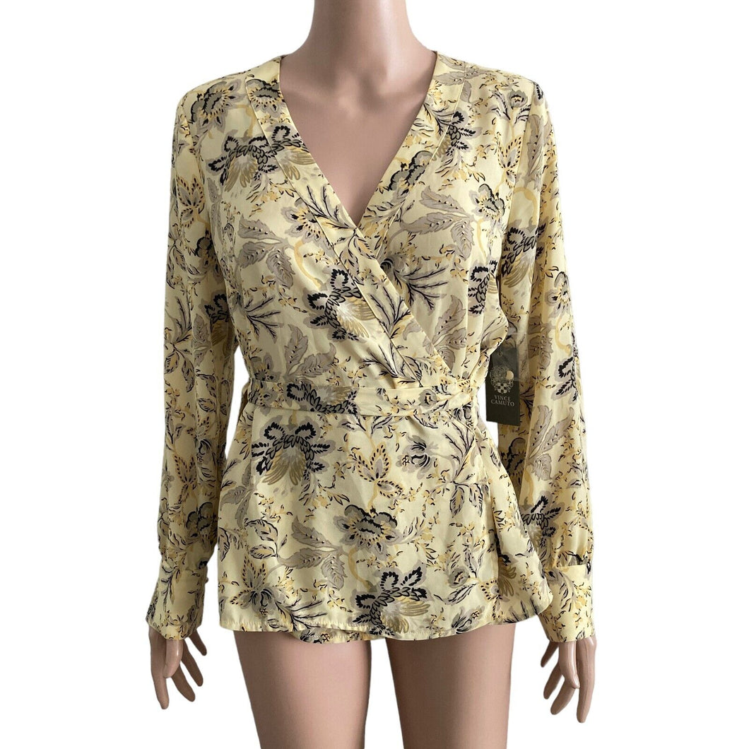 Vince Camuto Blouse Womens Small Yellow Floral Wrap New