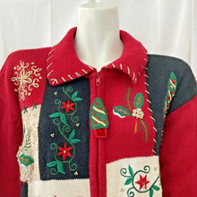 Load image into Gallery viewer, Heirloom Collectibles Christmas Collection 2004 Multicolored Zip Front Sweater