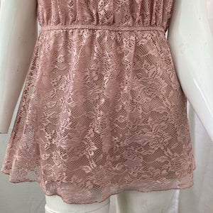 Studio Y Womens Pink Fancy Laced Beaded Pullover Blouse Small