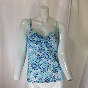 Lands End Womens Blue and White Floral Patterned Tankini Size 4