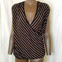 Load image into Gallery viewer, Womens Black Metallic Sparkle Plunging Neckline Pullover Sleeveless Striped Top