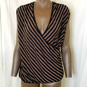 Womens Black Metallic Sparkle Plunging Neckline Pullover Sleeveless Striped Top