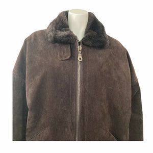 Vintage Jones New York Coat Jacket Brown Suede Faux Fur Lined Size Medium