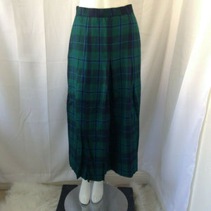 Vintage Austin Hill Green Blue Wool Plaid Pleated A-Line Mid-Calf/Ankle Skirt 8