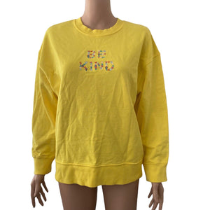 BP Sweatshirt Womens Small Yellow Be Kind Embroidered Spellout Stretch