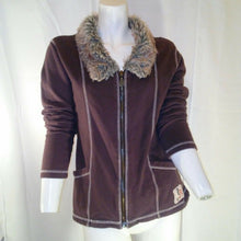 Load image into Gallery viewer, Freddy B33 Womens Brown Sweat Jacket w Faux Fur Collar Large