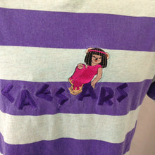 Load image into Gallery viewer, Caesars Palace Cleopatra Purple Blue Striped Vintage 80s Shirt Small Medium